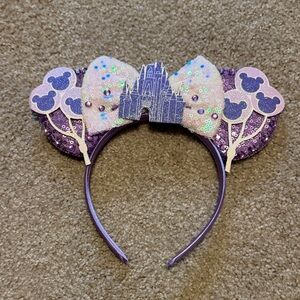 Purple Castle Sequin Mouse Ear Headband with Glitter Bow